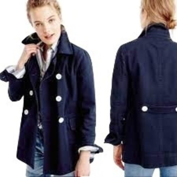 J Crew Navy Pea Coat Heavyweight Cotton Twill Jacket 10